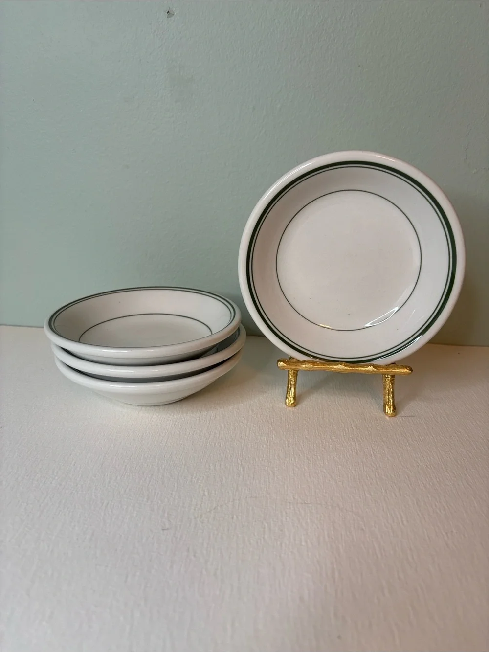 Vintage Sterling Green Banded Restaurant Ware Fruit Bowls - Set of 4